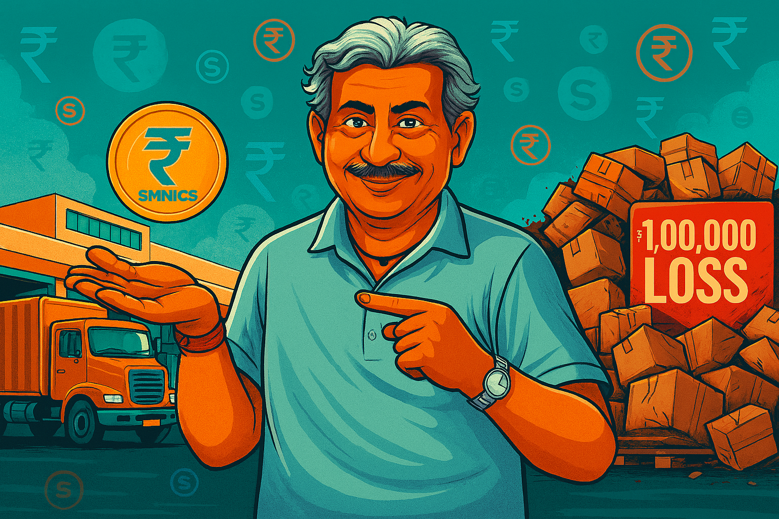 Sharmaji explaining marine inland transit insurance benefits to a Gujarati business owner shipping cargo in Ahmedabad